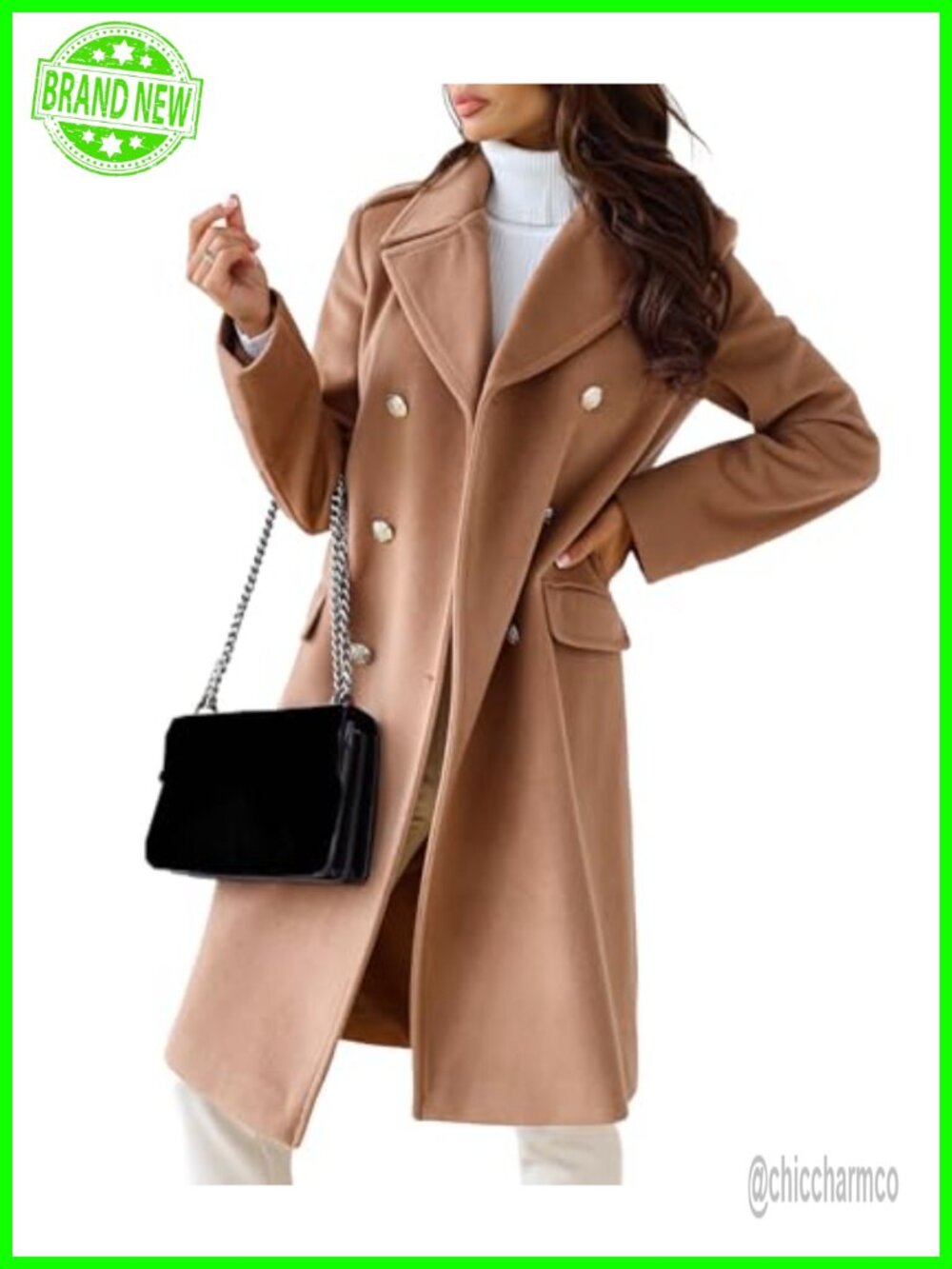 Womens Double Breasted Pea Coat Long Sleeve Wool Blend Trench Jacket